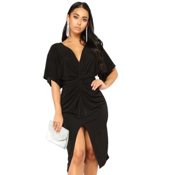 F.N. Boutique Full Grown Knot Dress in Black NWT Size Large - Picture 1 of 4